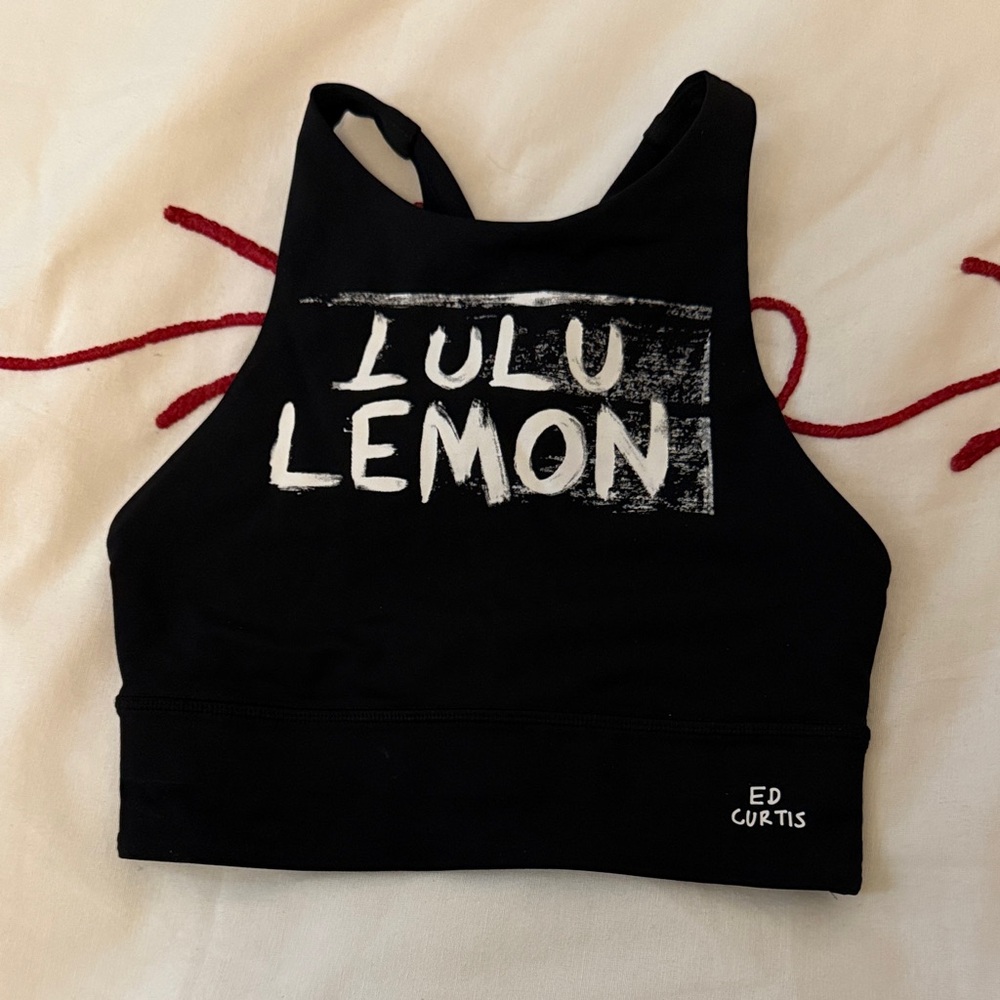 LIMITED EDITION Lululemon X Ed Curtis Black High Neck Longline Energy Bra Size 2